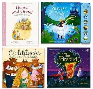 4 books: Hansel and Gretel, Swan Lake, Goldilocks, The Firebird