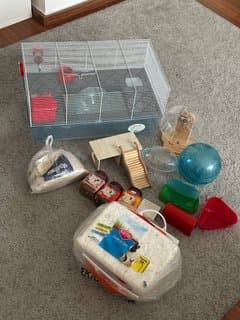 Two-story hamster cage with accessories